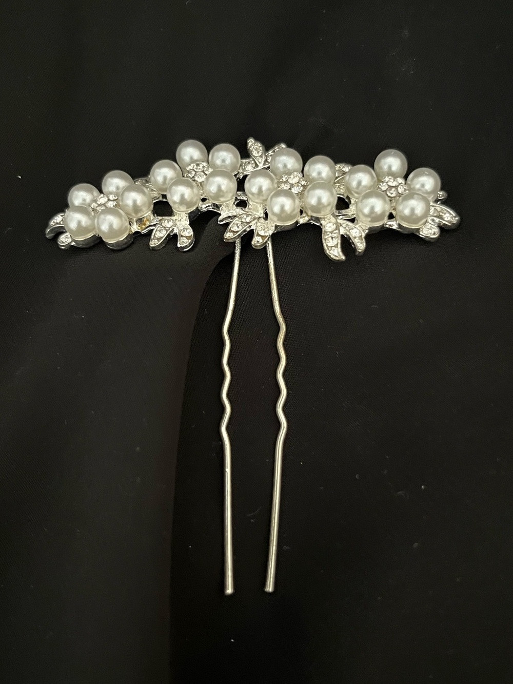 Pearl and Crystal Silver Hair Pin - Women's Accessories